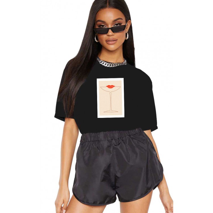 Tricou dama negru - Cocktail Kiss Tricou dama negru - Cocktail Kiss
