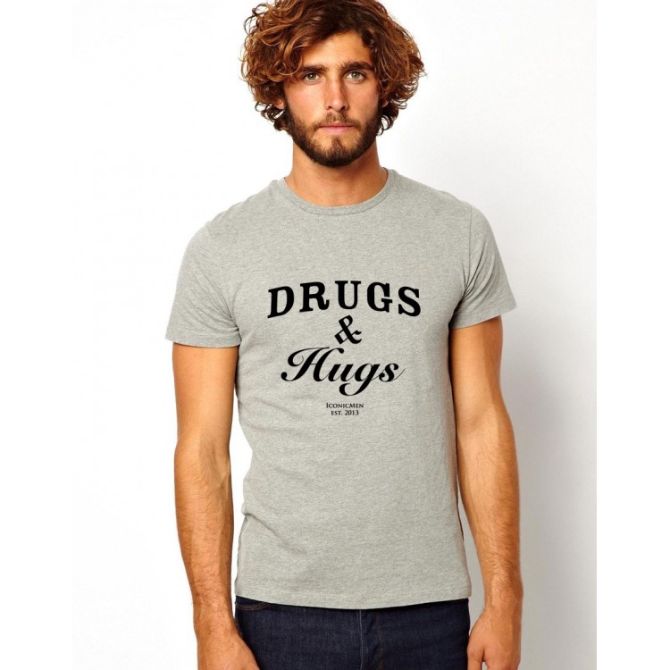 Tricou barbati gri Drugs & Hugs