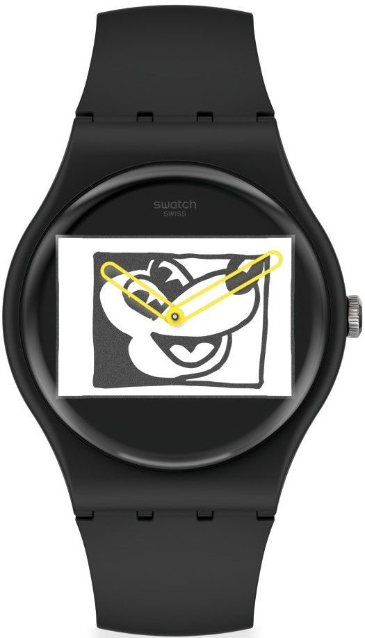 Ceas Swatch, Keith Haring Mickey Blanc Sur Noir SUOZ337