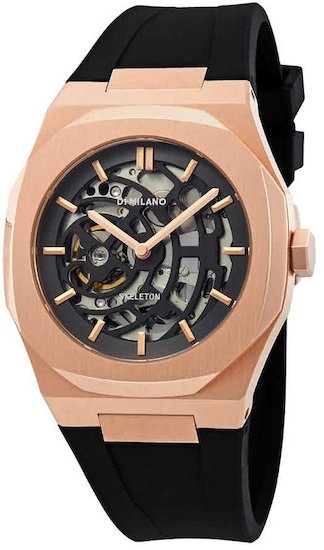 Ceas Barbati D1 MILANO ROSE GOLD SKELETON RUBBER AUTOMATIC D1-SKRJ03