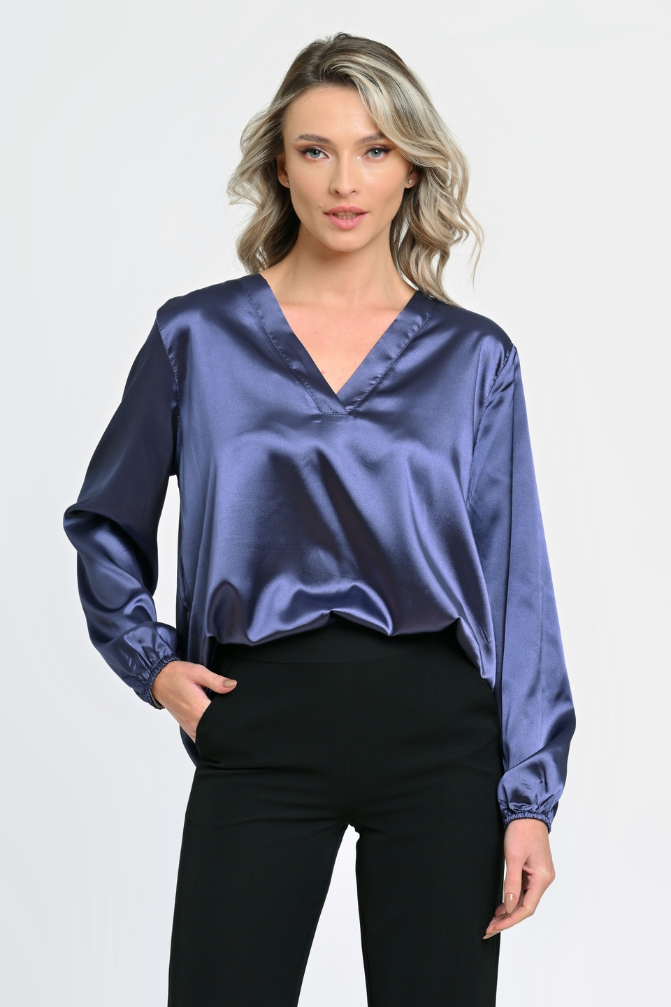 Bluza Dama cu Funda Ampla, Indigo Satin