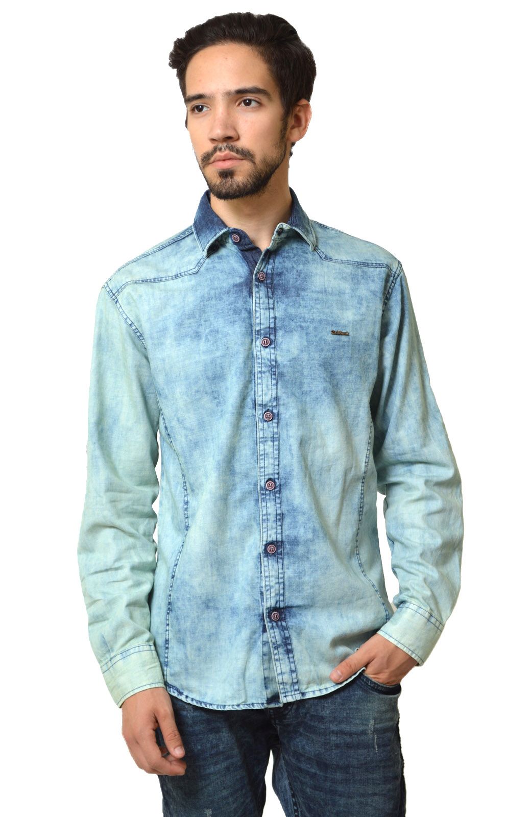 Camasa barbateasca din denim bleu - prespalata