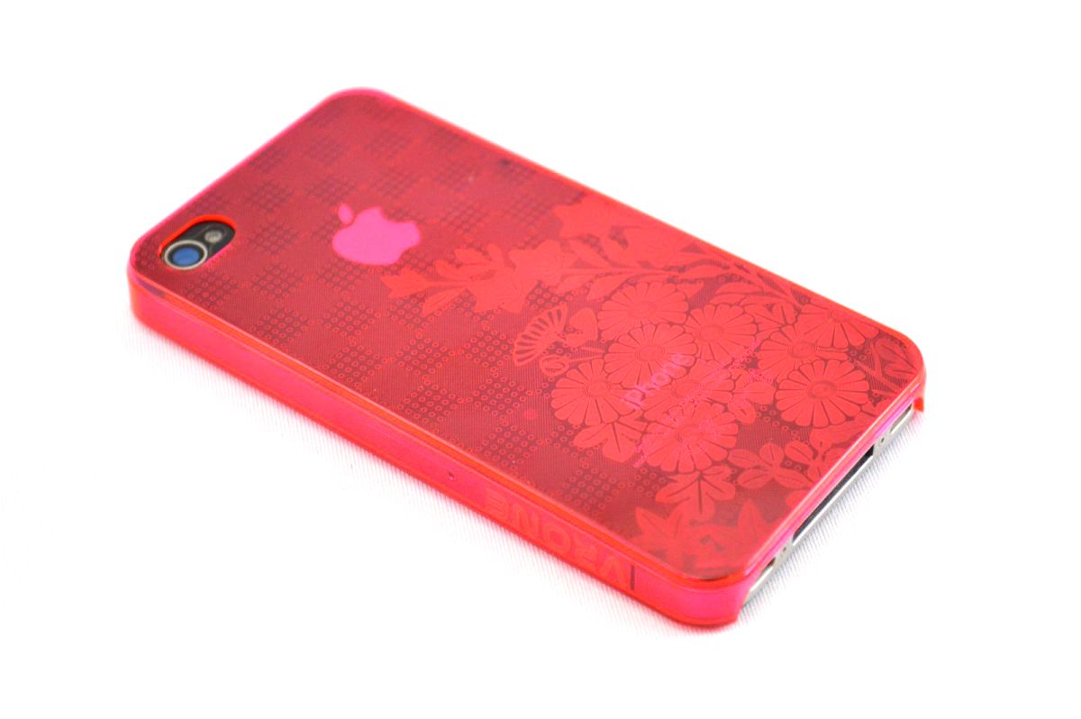 Husa iPhone 4/4S rosie cu model floral PVC, Vrone