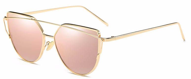 Ochelari de soare Ochi de Pisica Cat eye Oglinda Roz cu Auriu