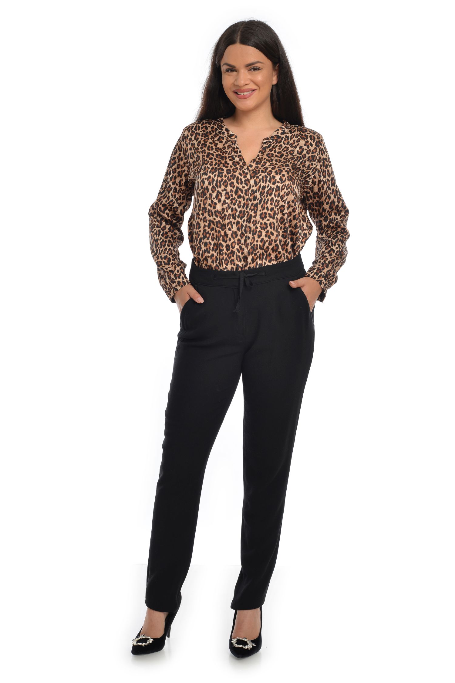 Camasa Dama cu Guler Tunica Maro cu Imprimeu