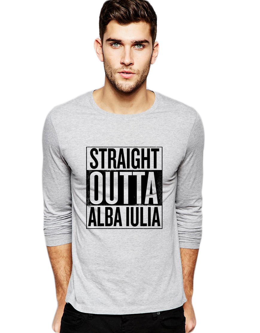 Bluza barbati gri cu text negru - Straight Outta Alba Iulia