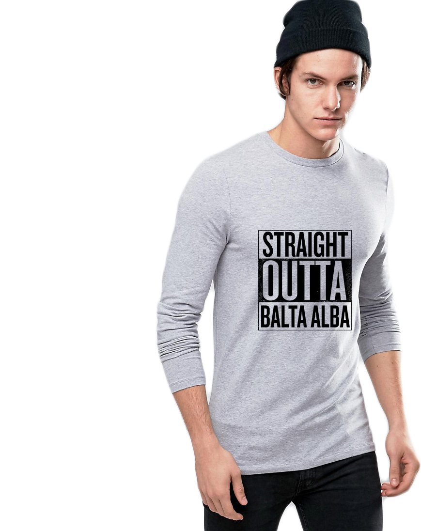 Bluza barbati gri cu text negru - Straight Outta Balta Alba
