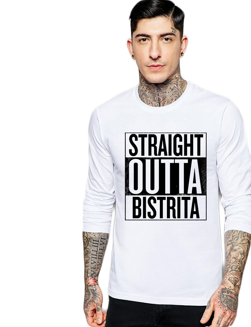 Bluza barbati alba - Straight Outta Bistrita