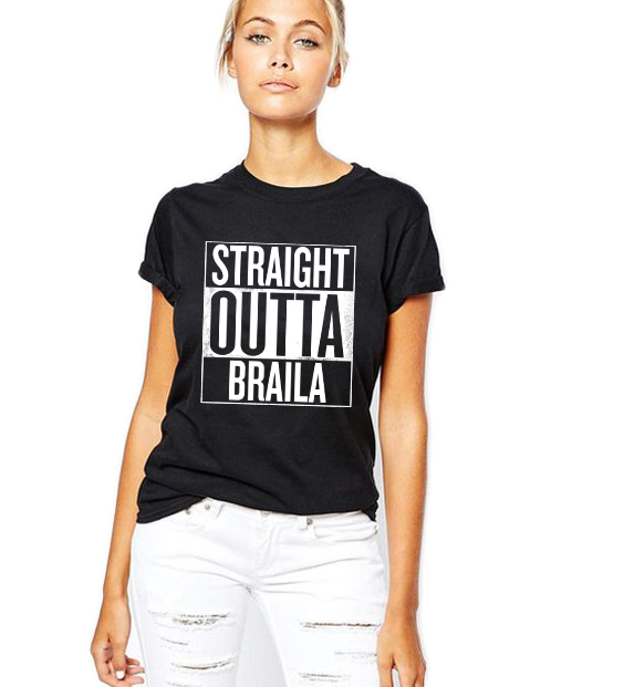 Tricou dama negru - Straight Outta Braila