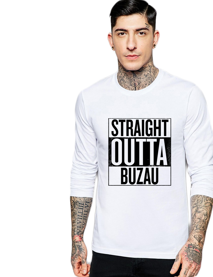 Bluza barbati alba - Straight Outta Buzau