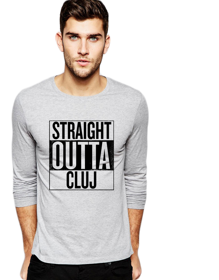 Bluza barbati gri cu text negru - Straight Outta Cluj