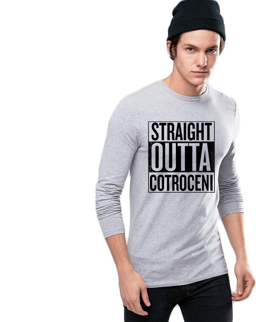 Bluza barbati gri cu text negru - Straight Outta Cotroceni