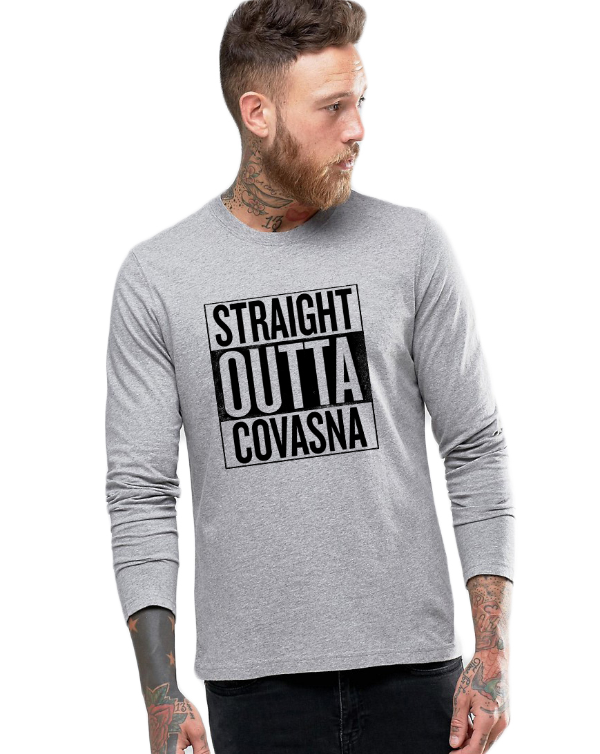 Bluza barbati gri cu text negru - Straight Outta Covasna