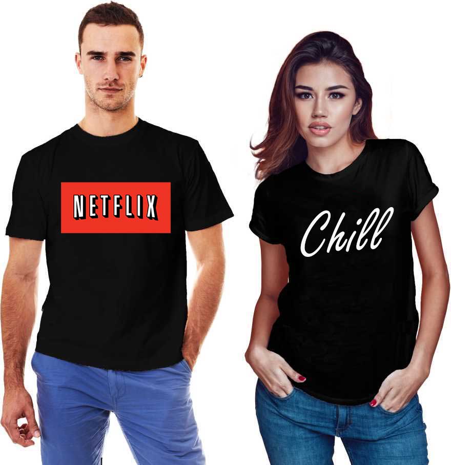 Set doua tricouri negre pentru cupluri - Netflix & Chill
