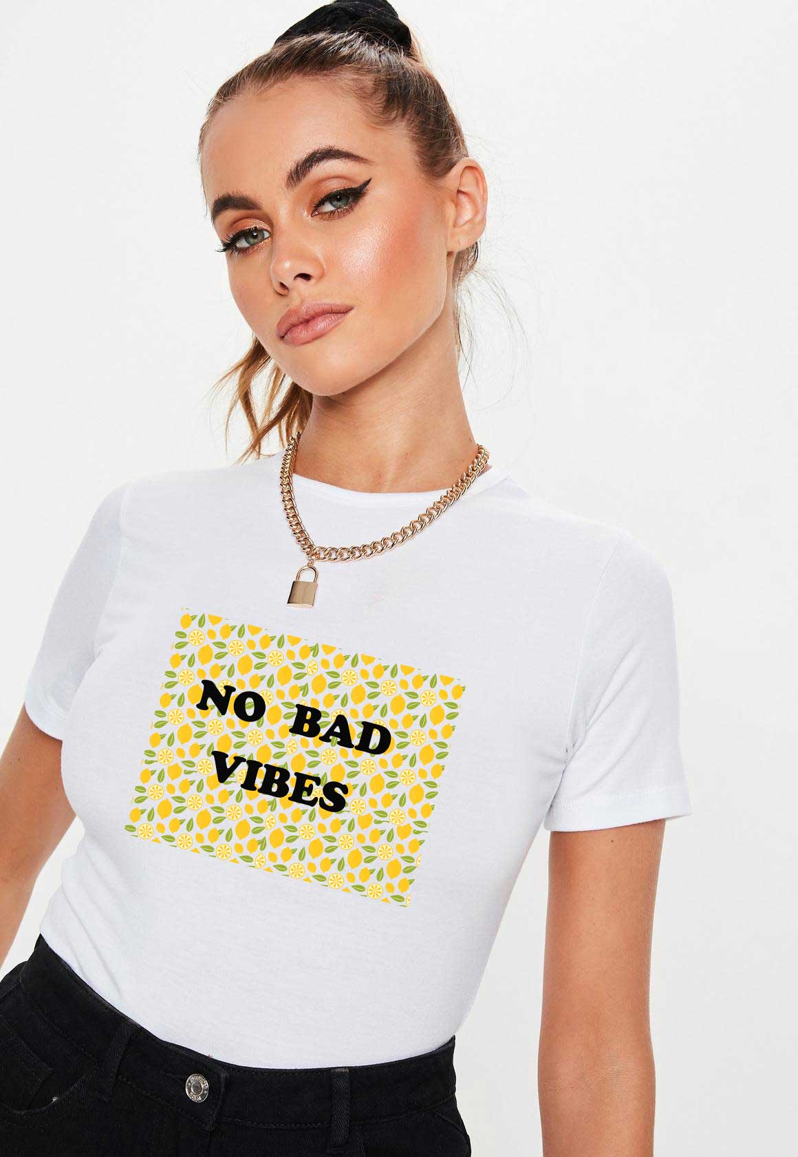 Tricou dama alb - No Bad Vibes